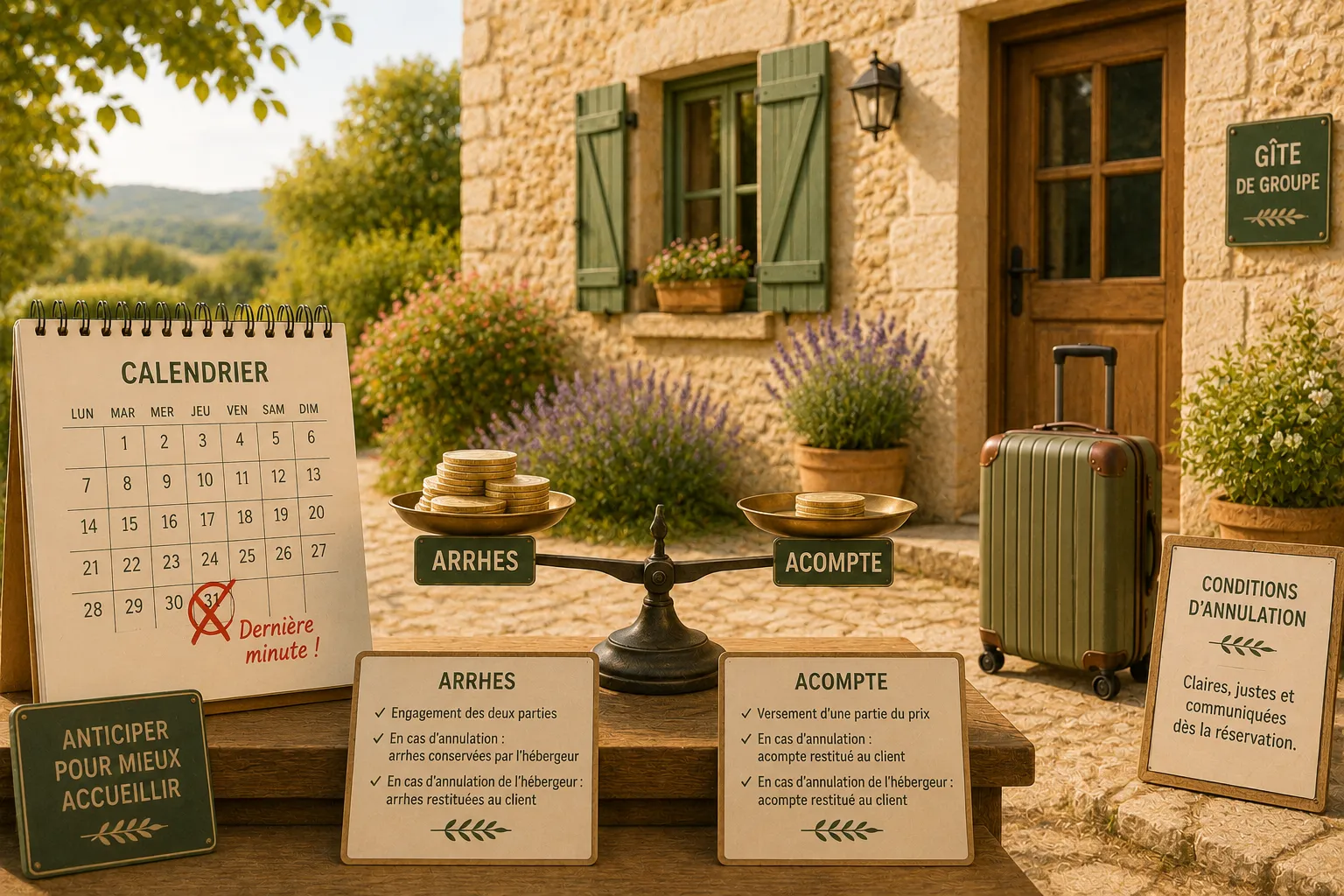 Arrhes ou acompte en gîte de groupe : la clause qui change tout
