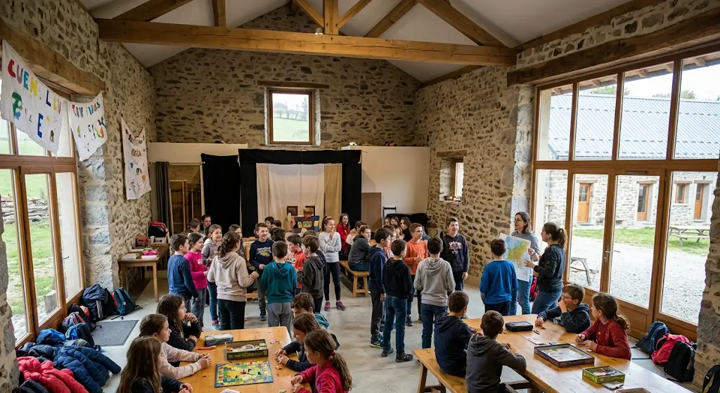 Classe en séjour scolaire dans un gîte de groupe