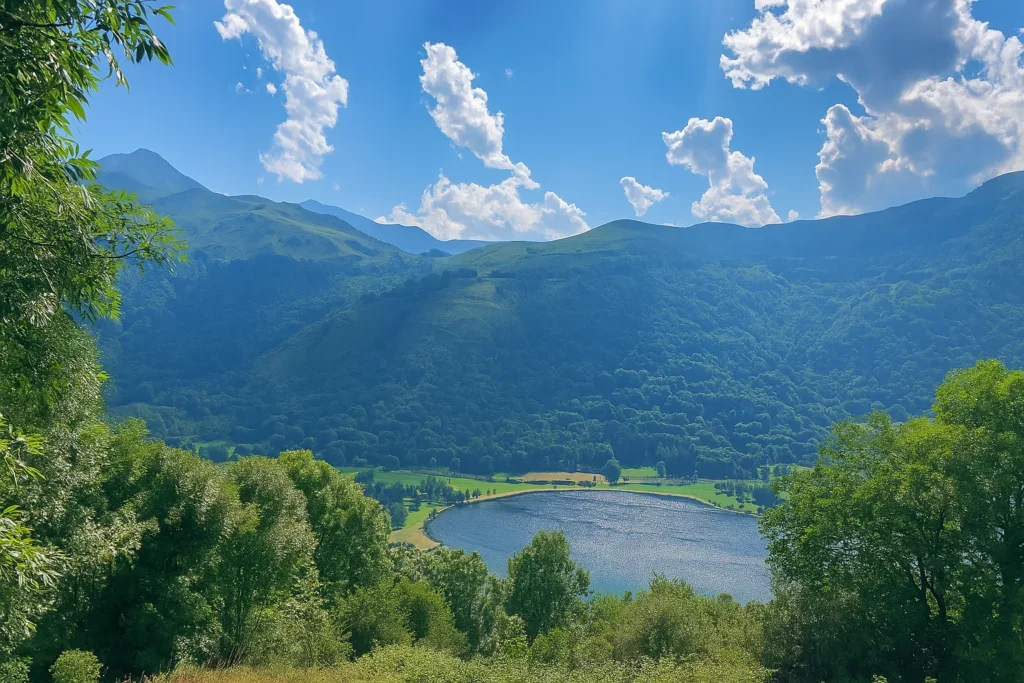 Gîte de groupe Domaine de la Tour de Moulor à Loudervielle — Vue panoramique du lac de Loudervielle et des sommets pyrénéens depuis le Domaine de la Tour de Moulor, capacité 20 personnes