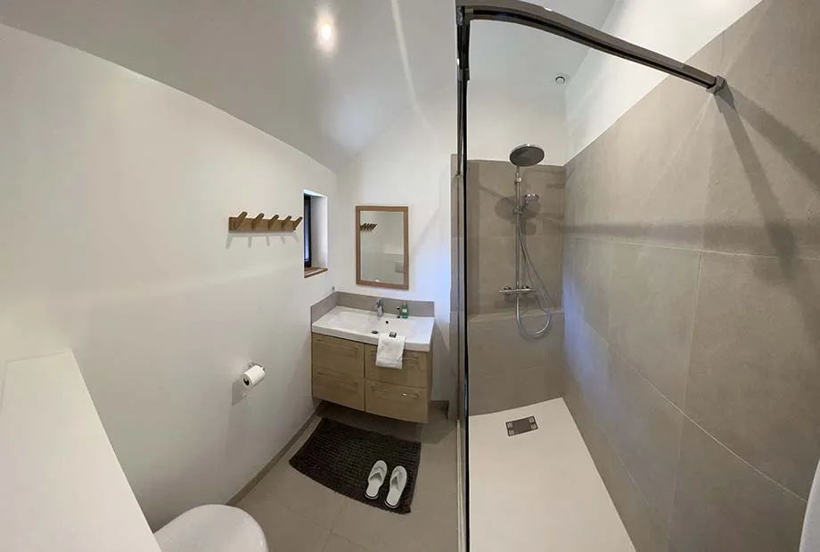 Salle de bain moderne avec douche à l'italienne vitrée