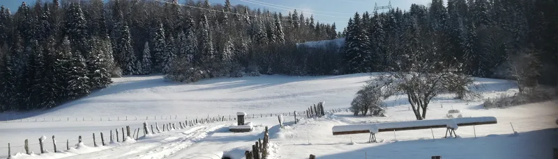 Vue hivernale enneigée du domaine du Grandvaux sous la neige
