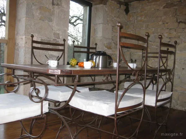 Salon convivial avec canapés et cheminée dans le gîte de quinze personnes