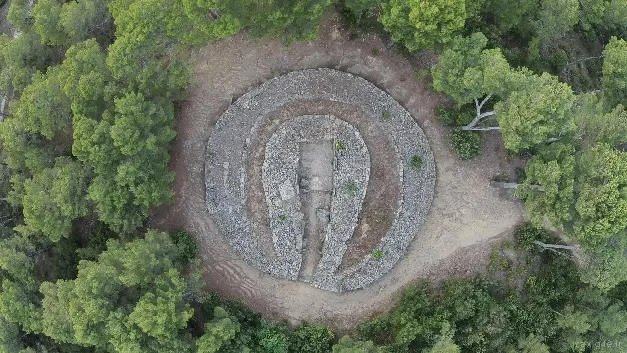 Vue aérienne de l'allée couverte présente sur le Domaine